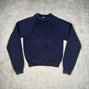 Jerzees Sweatshirt Youth Medium Navy Blue Raglan Blank Vintage 90s Made in USA